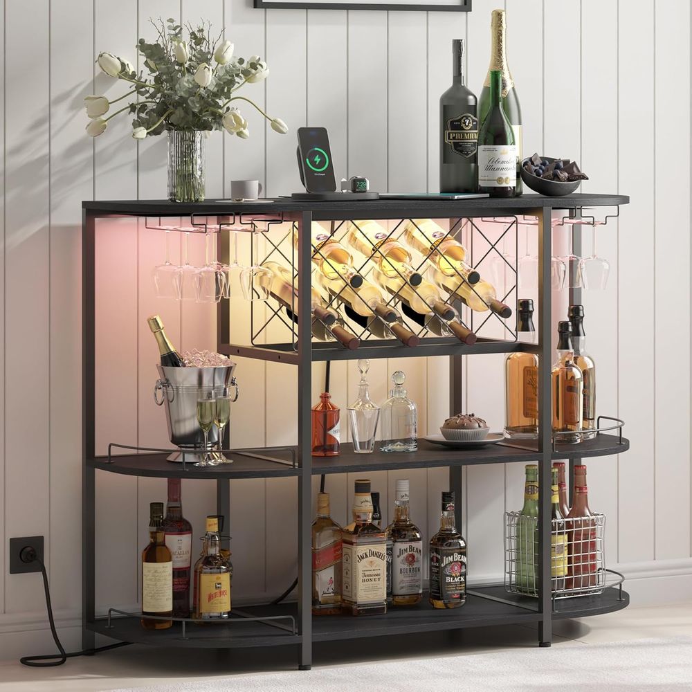 Wine & Beer Shop Photos - Black 3-Tier Coffee Table with Wine