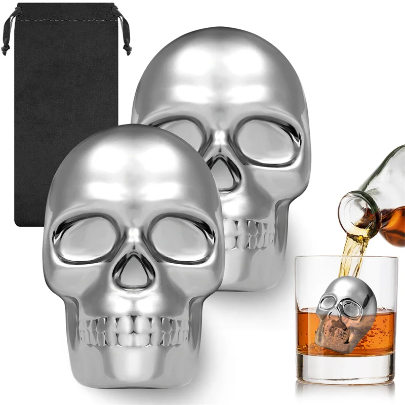 Wine Beer The Whiskey - Reusable 2 Skeleton Head Whiskey Stone