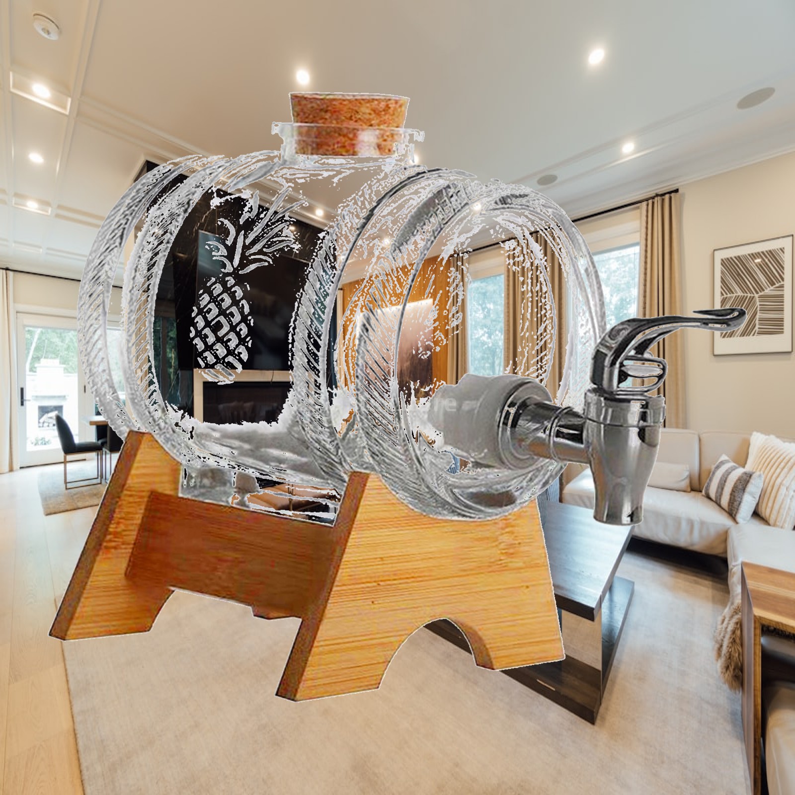 Wine Beer Spirits - Premium Glass Barrel Dispenser with Cork