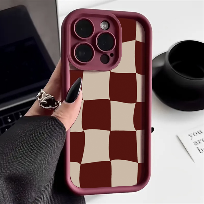 Wine & Beer Shop Photos - Wine Red Deform Grid Pattern Phone
