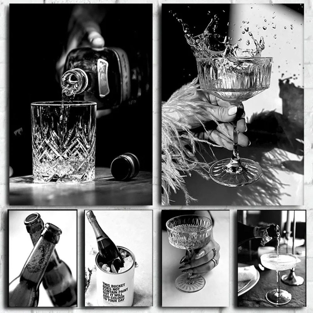 Whisky Beer And Wine - Black and white bar champagne beer