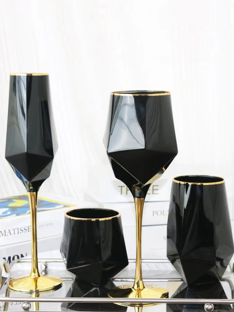 Wine Beer The Whiskey - Pure Black Crystal Golden Edge Wine