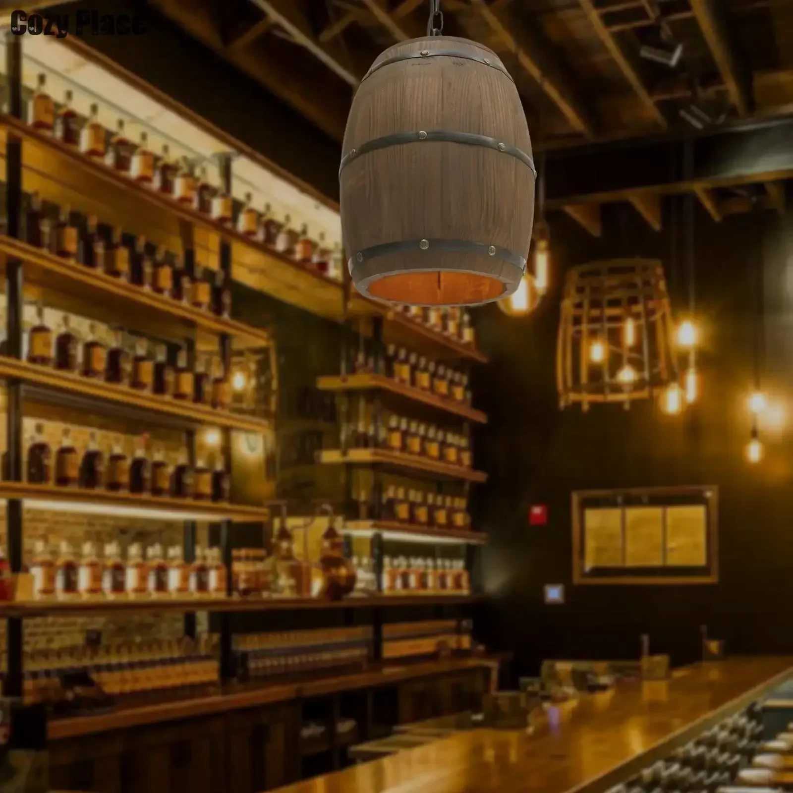 Wine & Beer Shop Photos - Rustic Lamp Vintage Chandelier Wooden Pendant